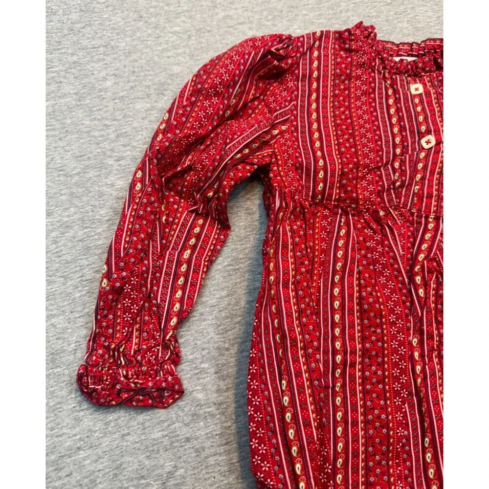 Vintage 1980s Heather Holloway Girls Prairie Dress Red Calico Floral Size 4/5